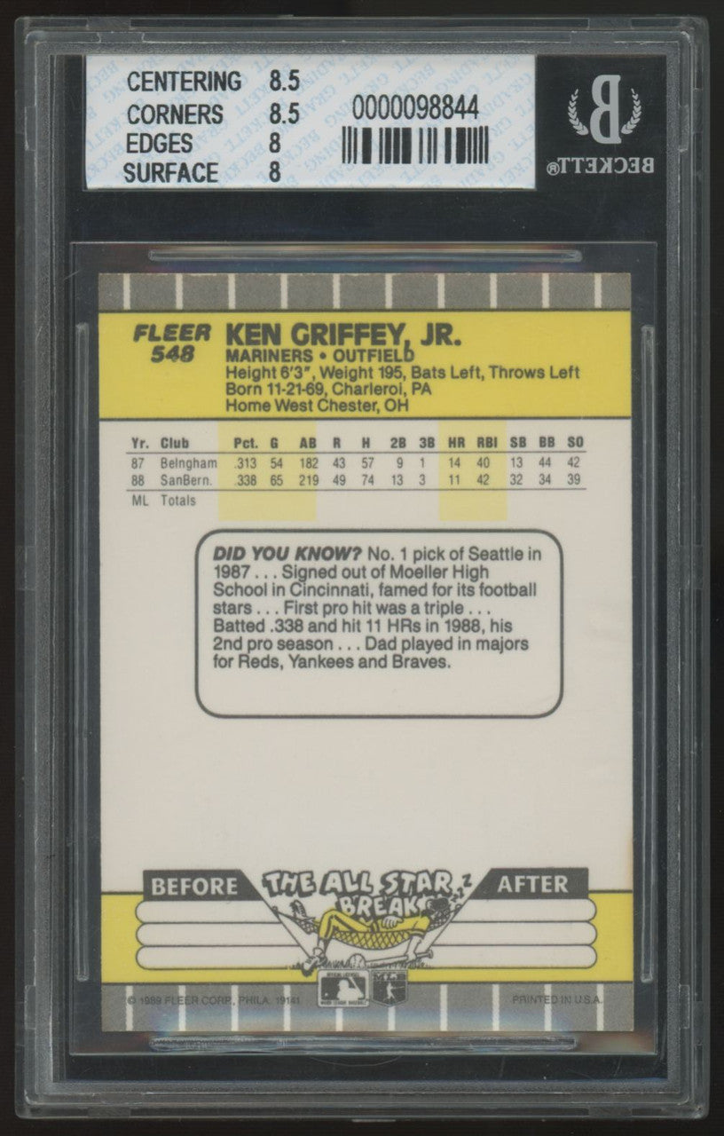 1989 Fleer Ken Griffey Jr. RC #548 BGS 8