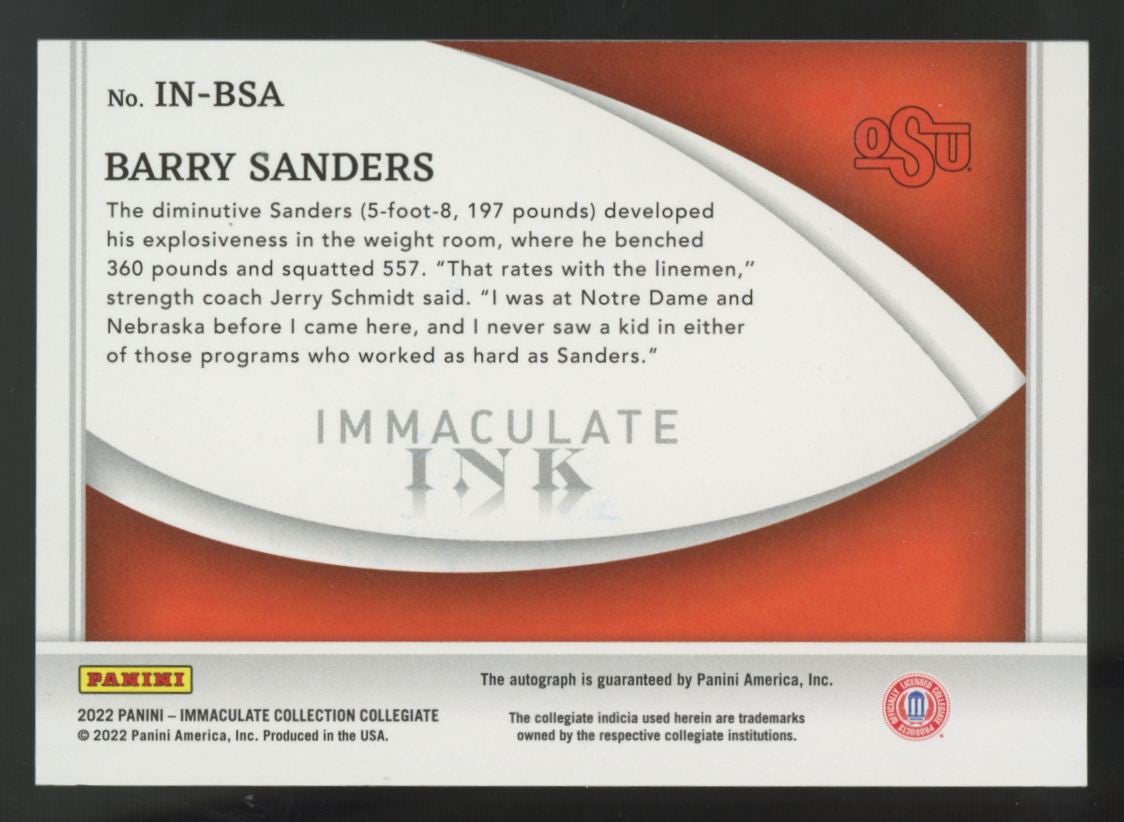 2022 Panini Immaculate Collegiate Barry Sanders Ruby Ink Auto /25 #IN-BSA