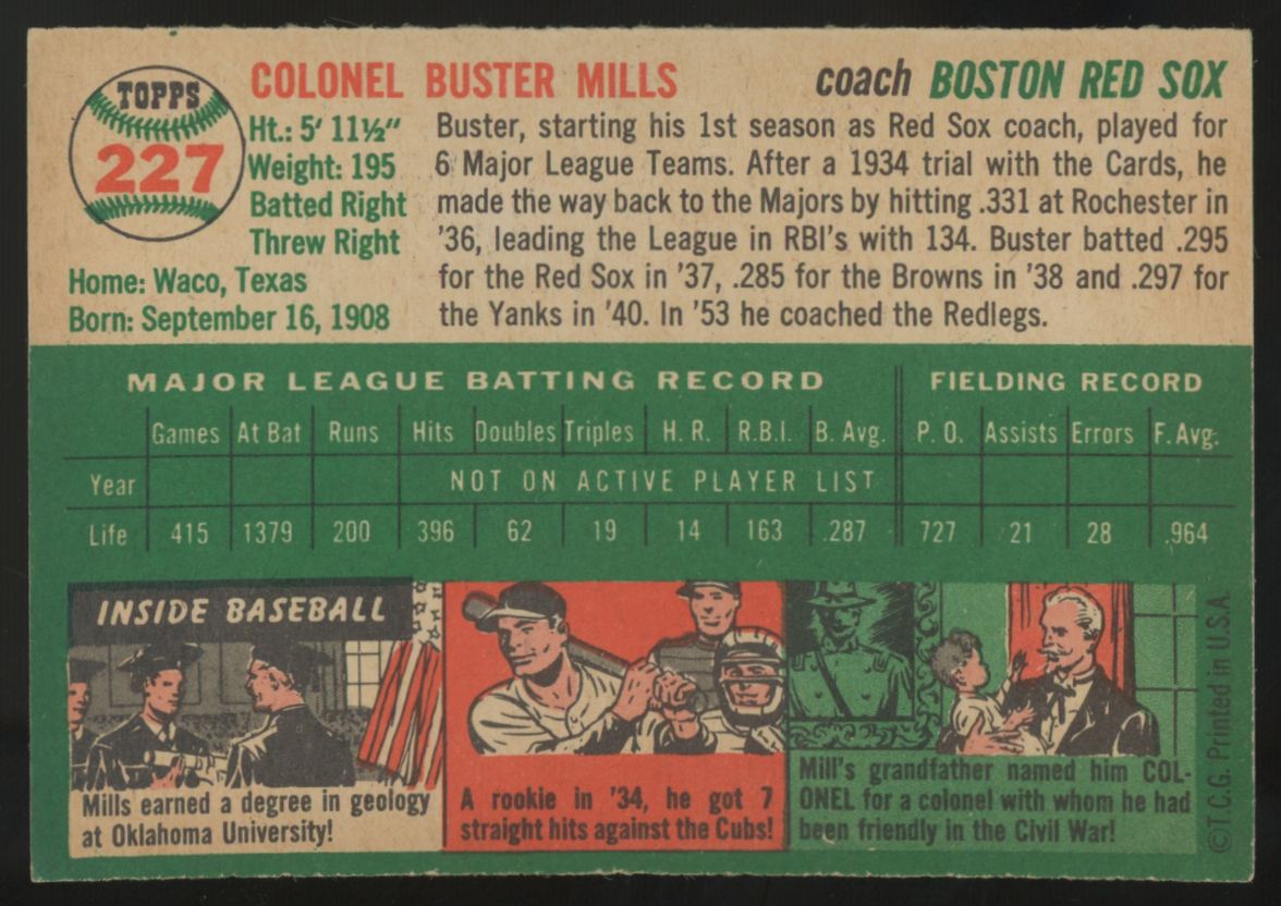 1954 Topps Buster Mills #227 NM