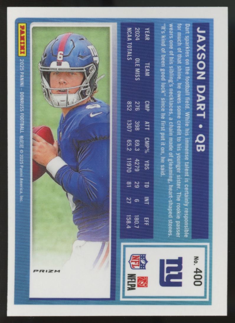 2025 Donruss Optic Jaxson Dart RC Rated Rookie Pink Prizm #400