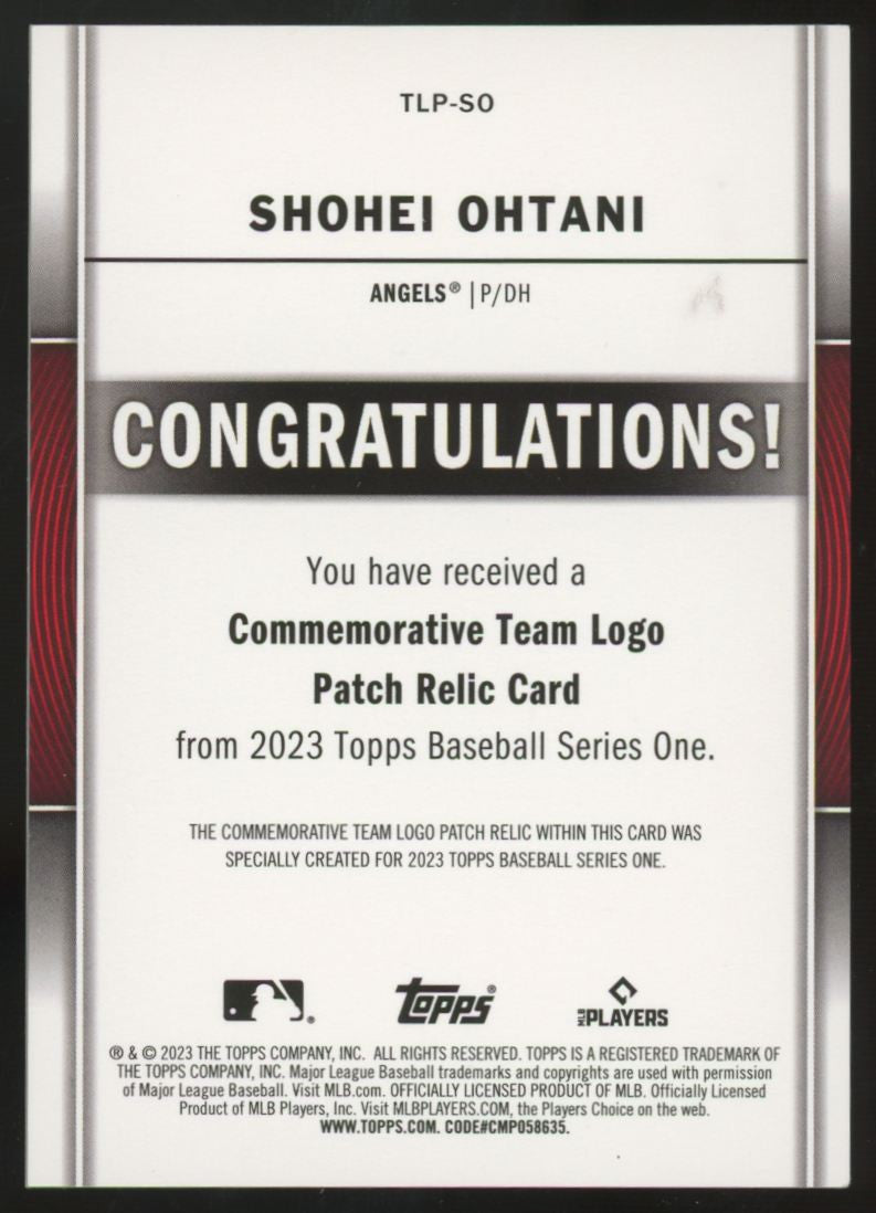 2023 Topps Series One Shohei Ohtani Commemorative Team Logo Patch Relic #TLP-SO