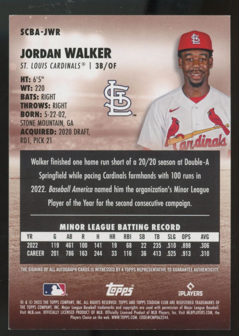 2023 Stadium Club Jordan Walker RC Base Auto #SCBA-JWR