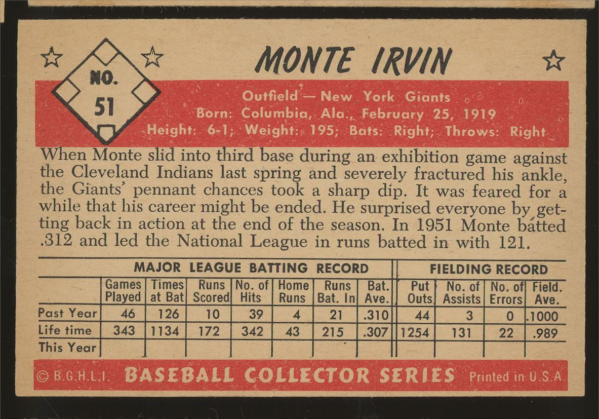 1953 Bowman Color Monte Irvin #51 EX