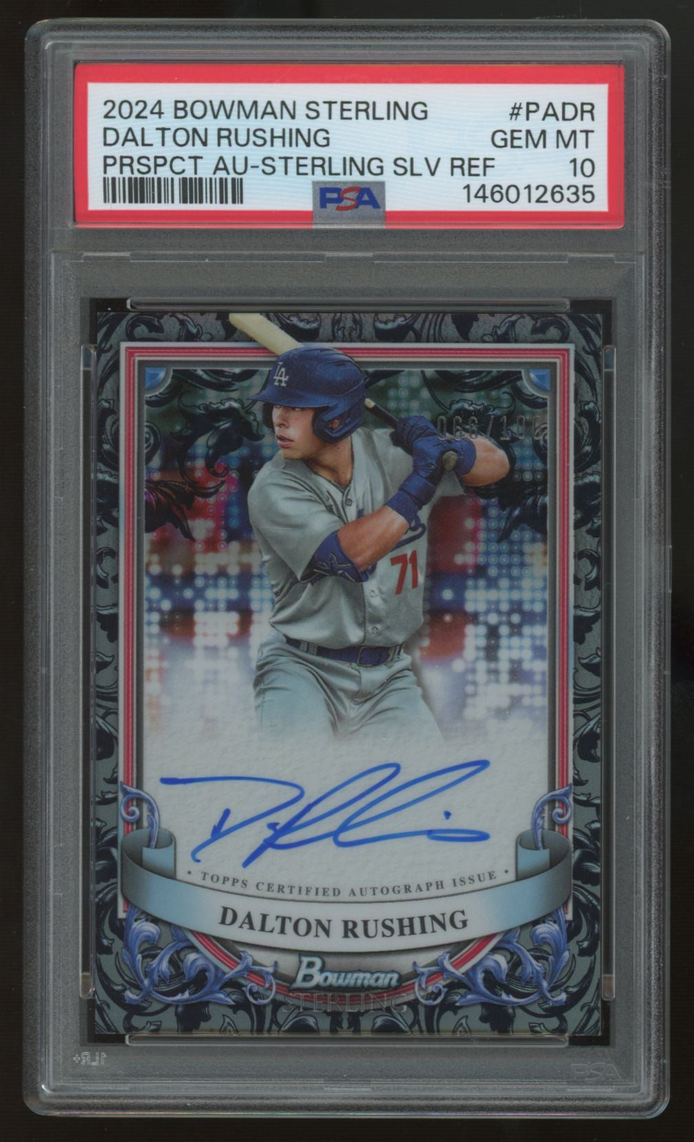 2024 Bowman Sterling Dalton Rushing Prospect Silver Refractor Auto /100 PSA 10