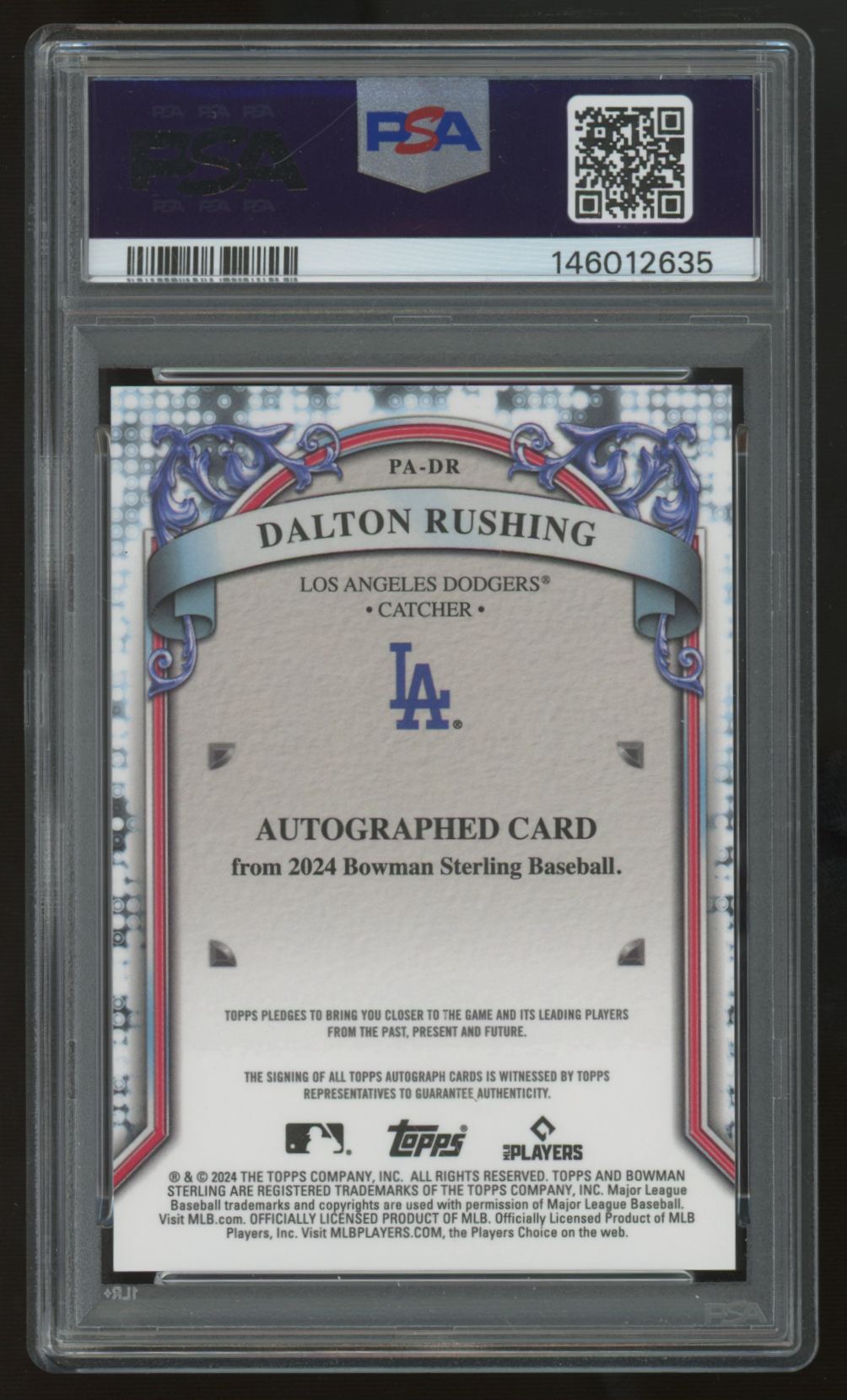 2024 Bowman Sterling Dalton Rushing Prospect Silver Refractor Auto /100 PSA 10