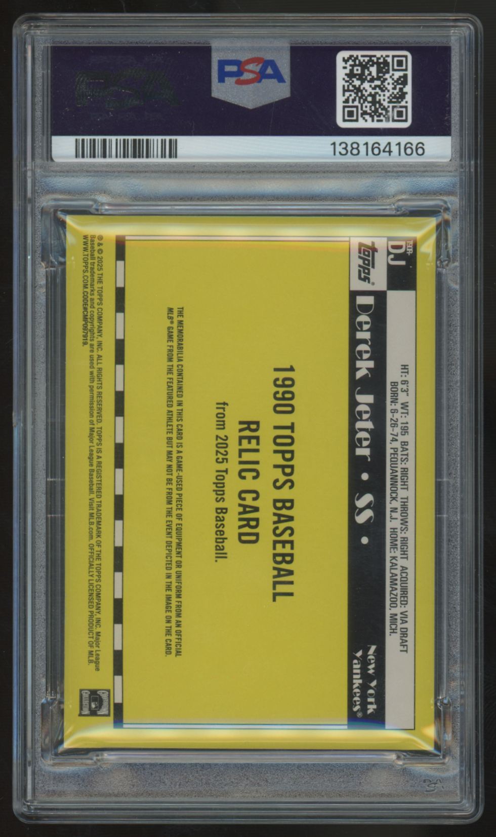 2025 Topps Derek Jeter 1990 Patch #T90R-DJ PSA 9