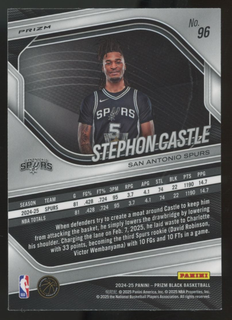2024-25 Panini Prizm Black Stephon Castle RC Silver #96