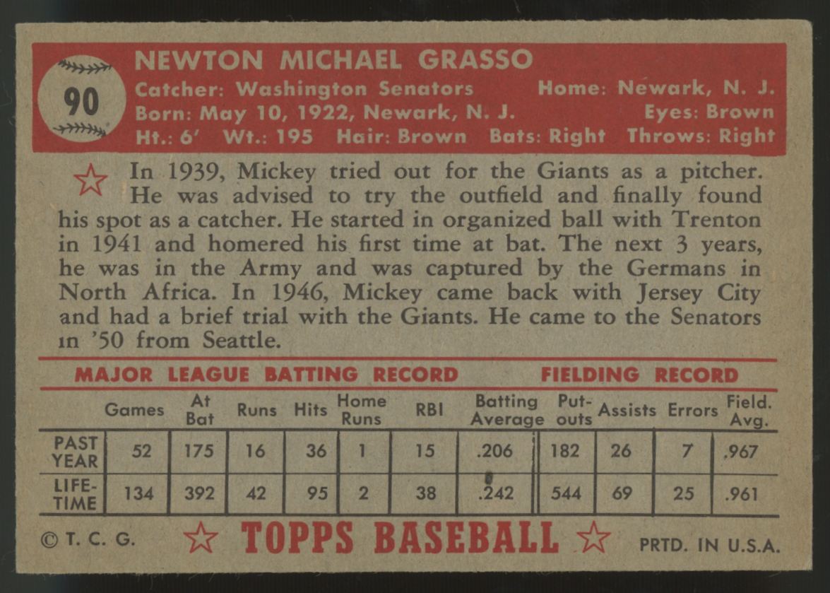 1952 Topps Mickey Grasso #90 EX+