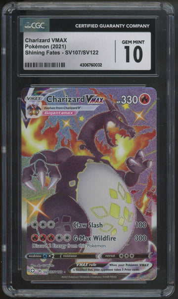 2021 Pokemon Charizard VMAX Shining Fates Full Art #SV107 CGC 10