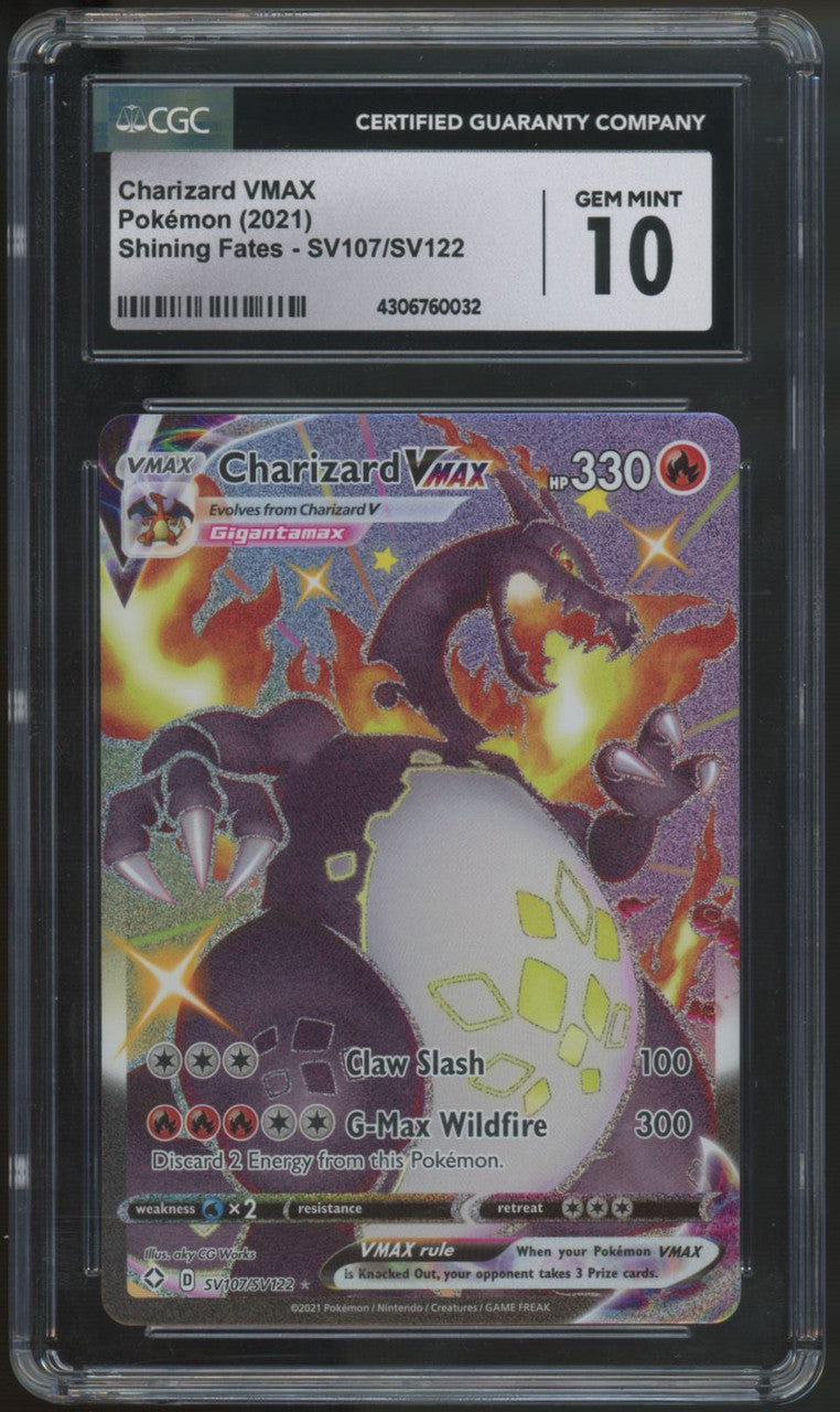 2021 Pokemon Charizard VMAX Shining Fates Full Art #SV107 CGC 10