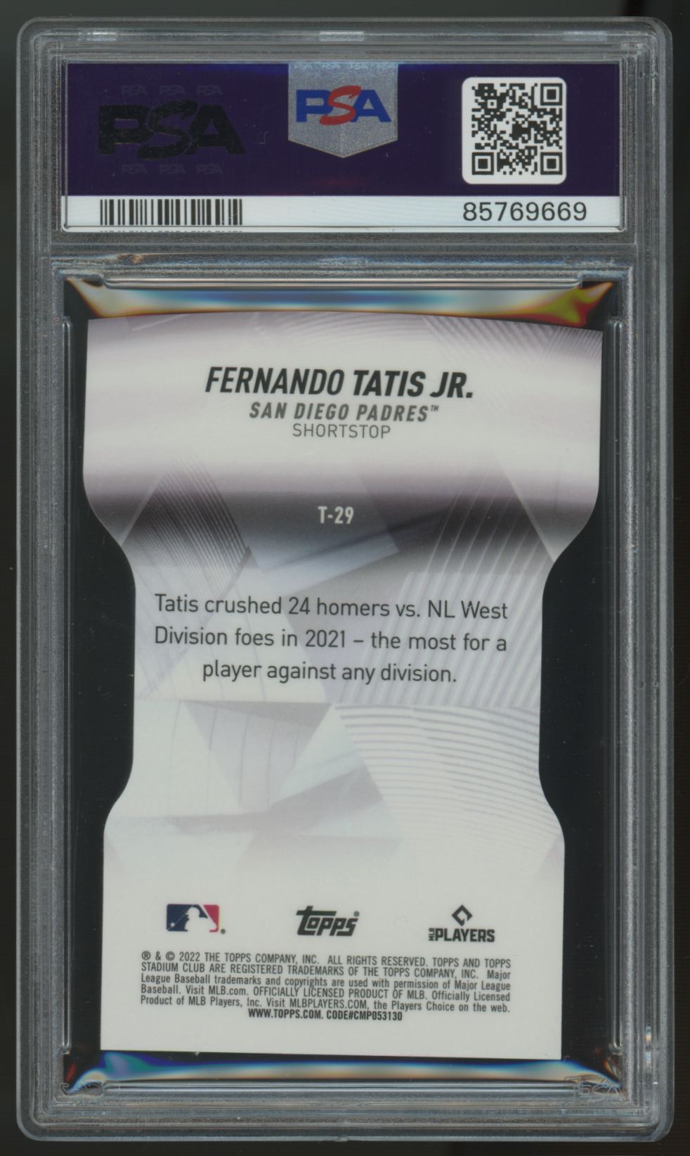 2022 Stadium Club Fernando Tatis Jr. Triumvirates Die-Cut Refractor #T-29 PSA 10