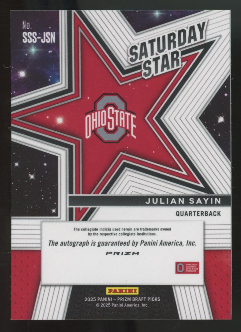 2025 Prizm Draft Julian Sayin Rated Prospect Hyper Saturday Star Auto #SSS-JSN