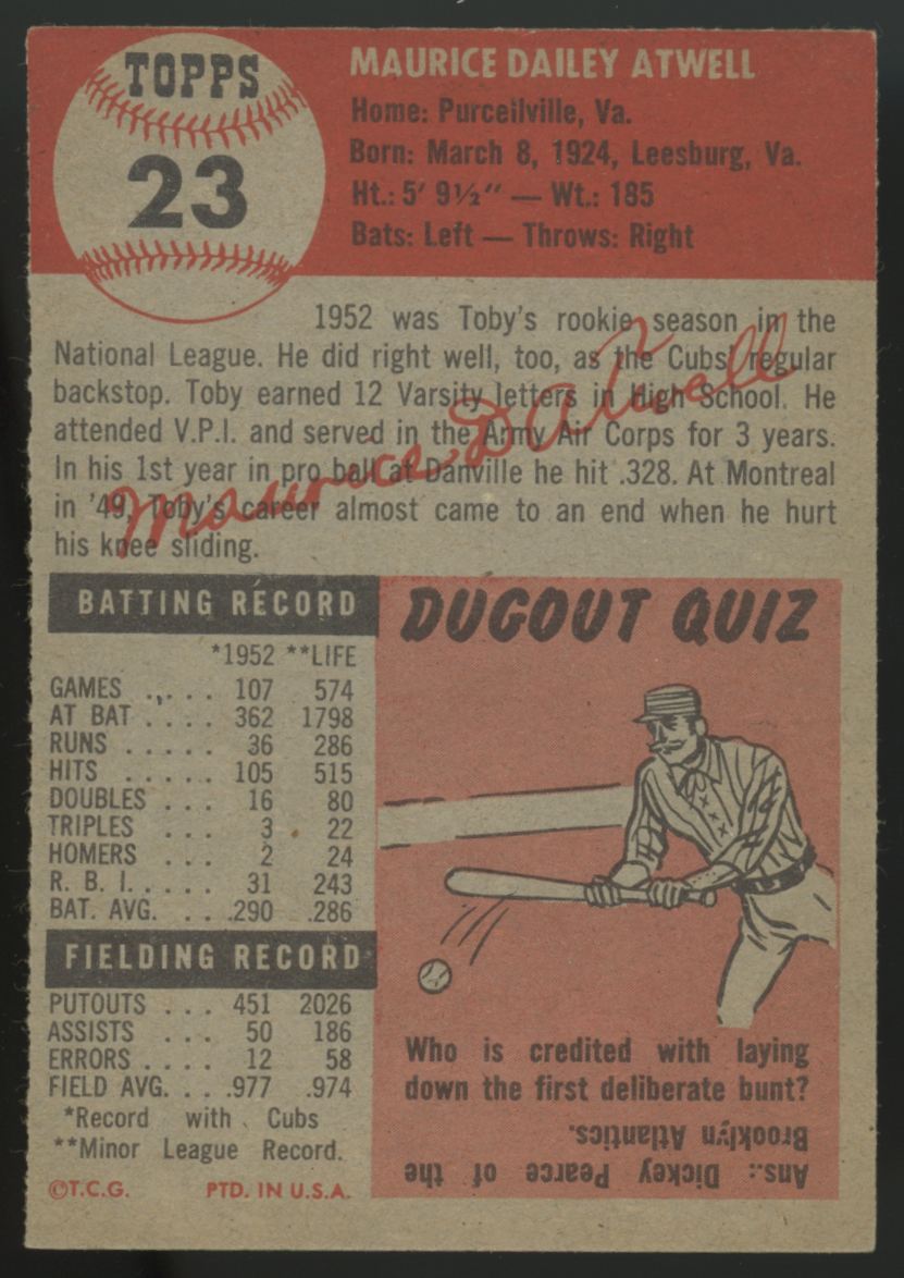 1953 Topps Toby Atwell #23 EX/MT