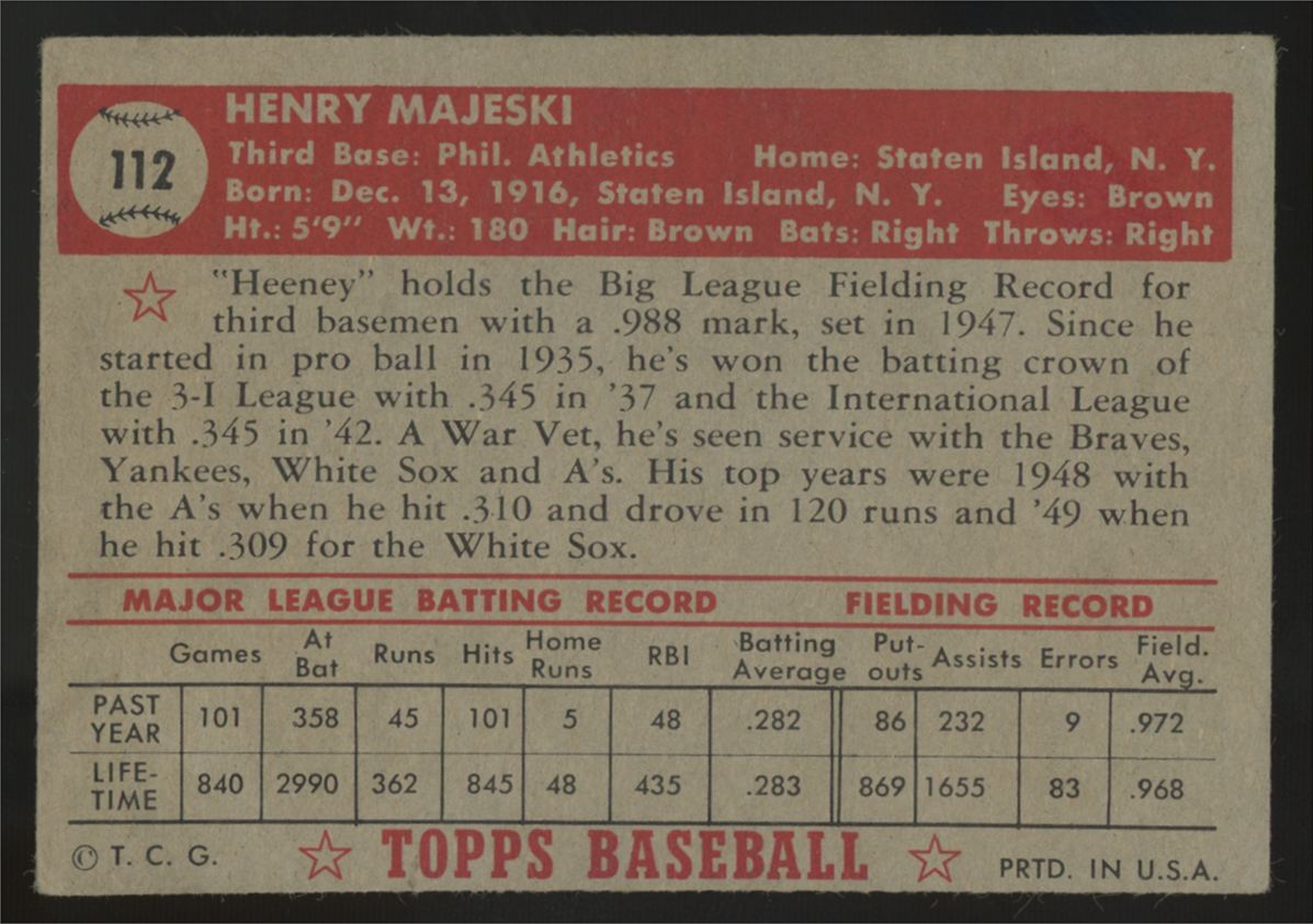 1952 Topps Henry Majeski #112 VG