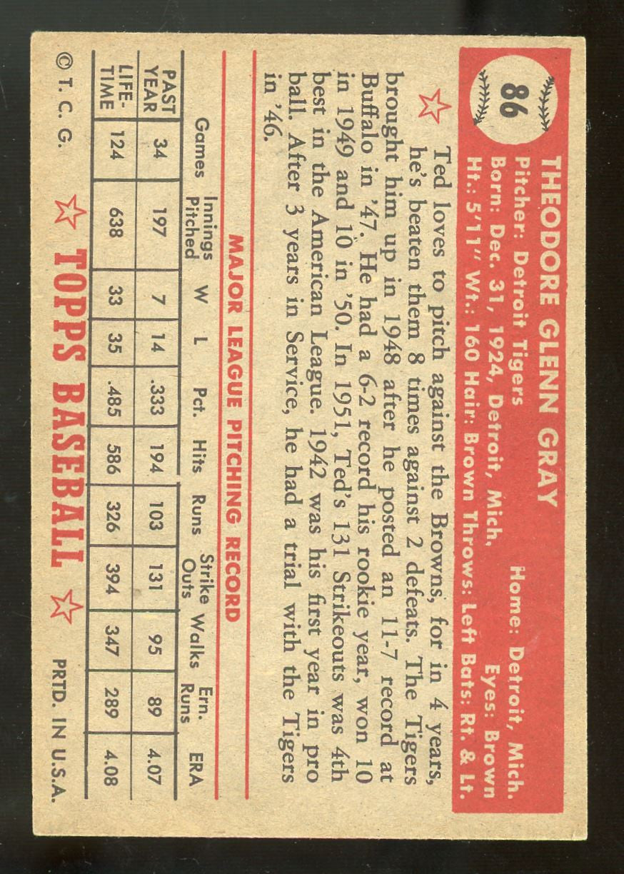 1952 Topps Ted Gray #86 EX+