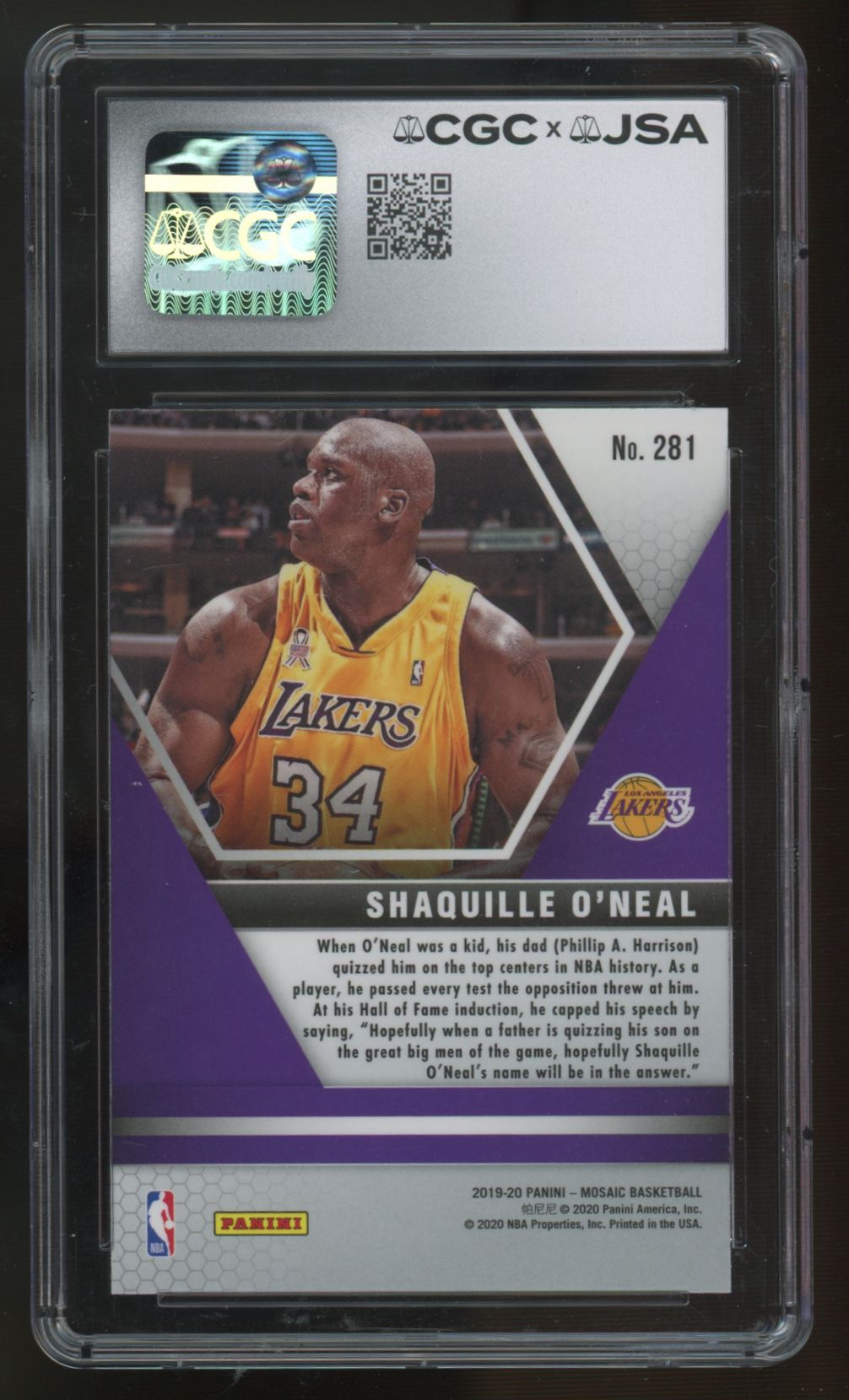 2019-20 Mosaic Shaquille O'Neal Signed IP Auto #281 CGC X JSA Authentic