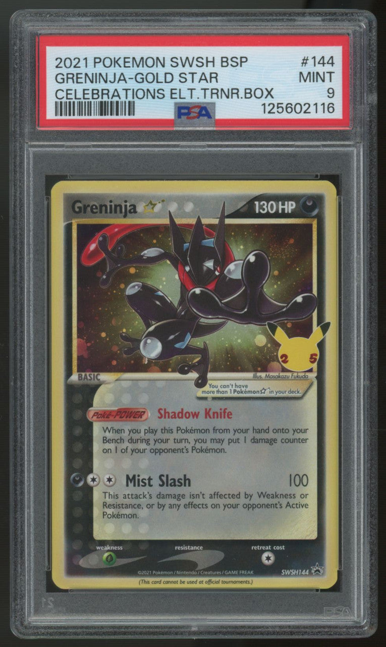 2021 Pokemon Greninja Gold Star Celebrations ETB Promo #SWSH144 PSA 9 (F)