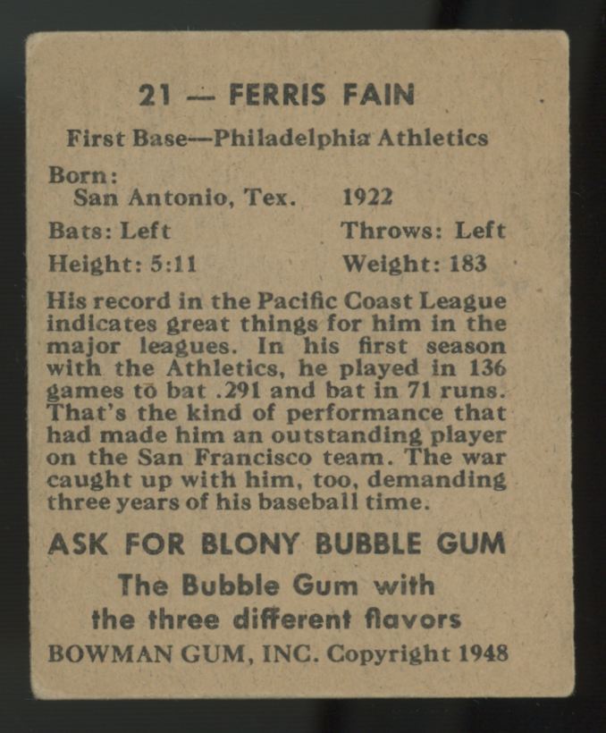 1948 Bowman Ferris Fain #21 VG