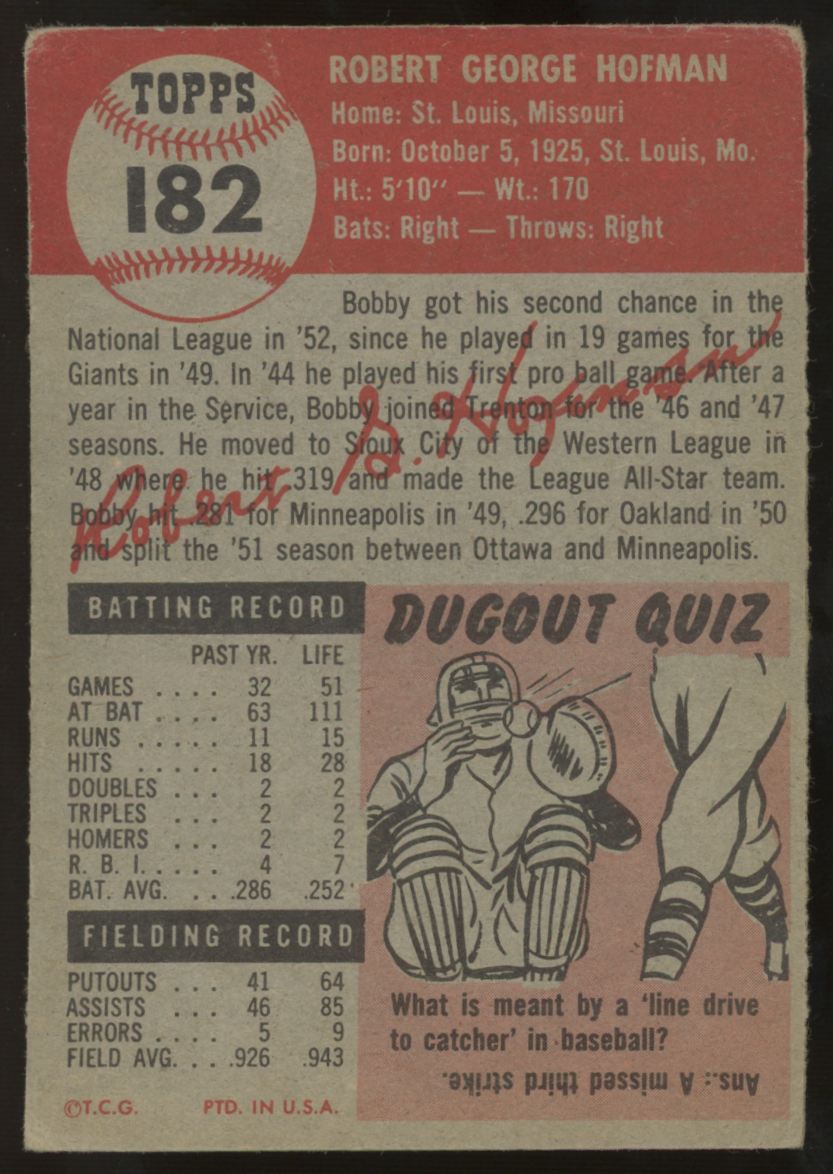 1953 Topps Bob Hofman #182 G/VG