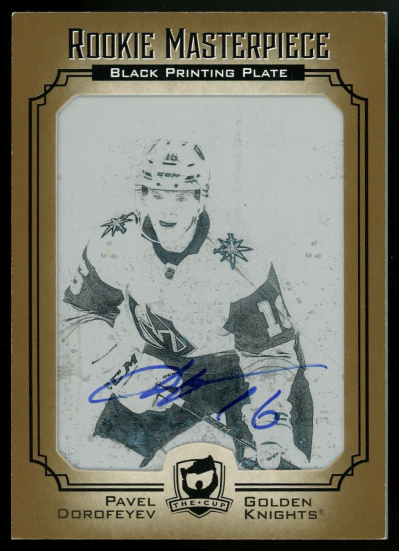 2021-22 UD The Cup Pavel Dorofeyev RC Masterpiece Black Printing Plate Auto 1/1
