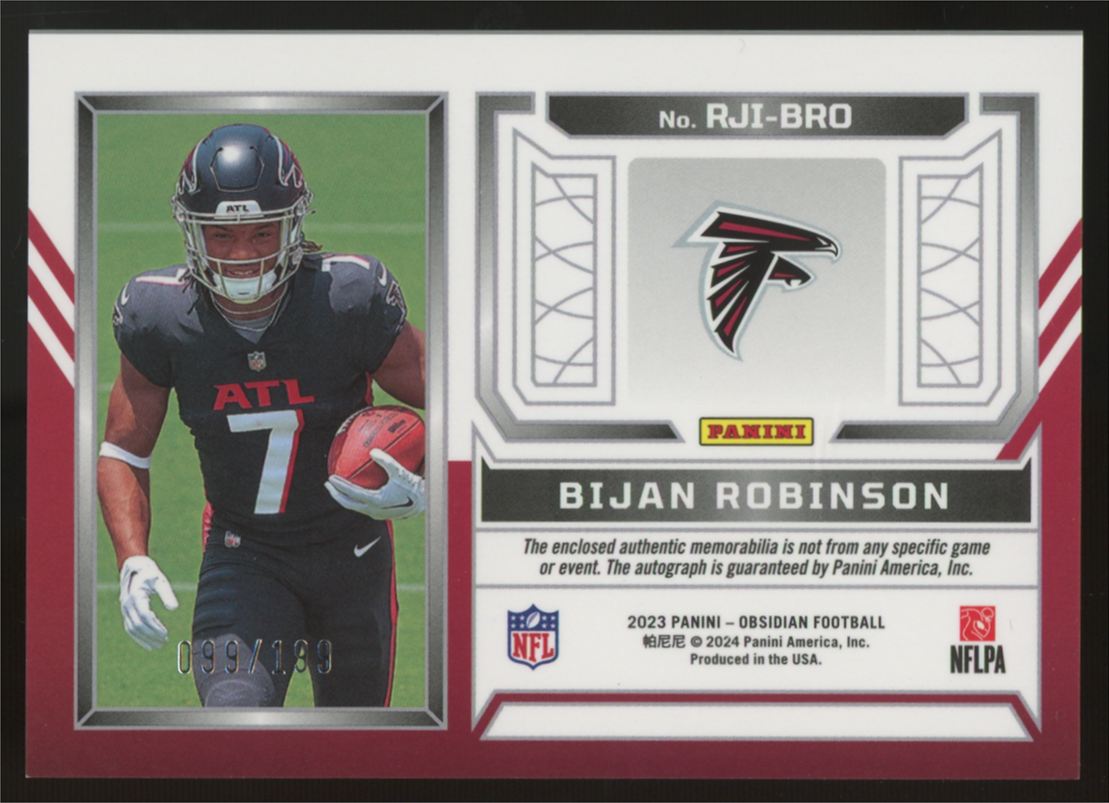 2023 Obsidian Bijan Robinson RC Ink Dual Patch Auto RPA /199 #RJI-BRO