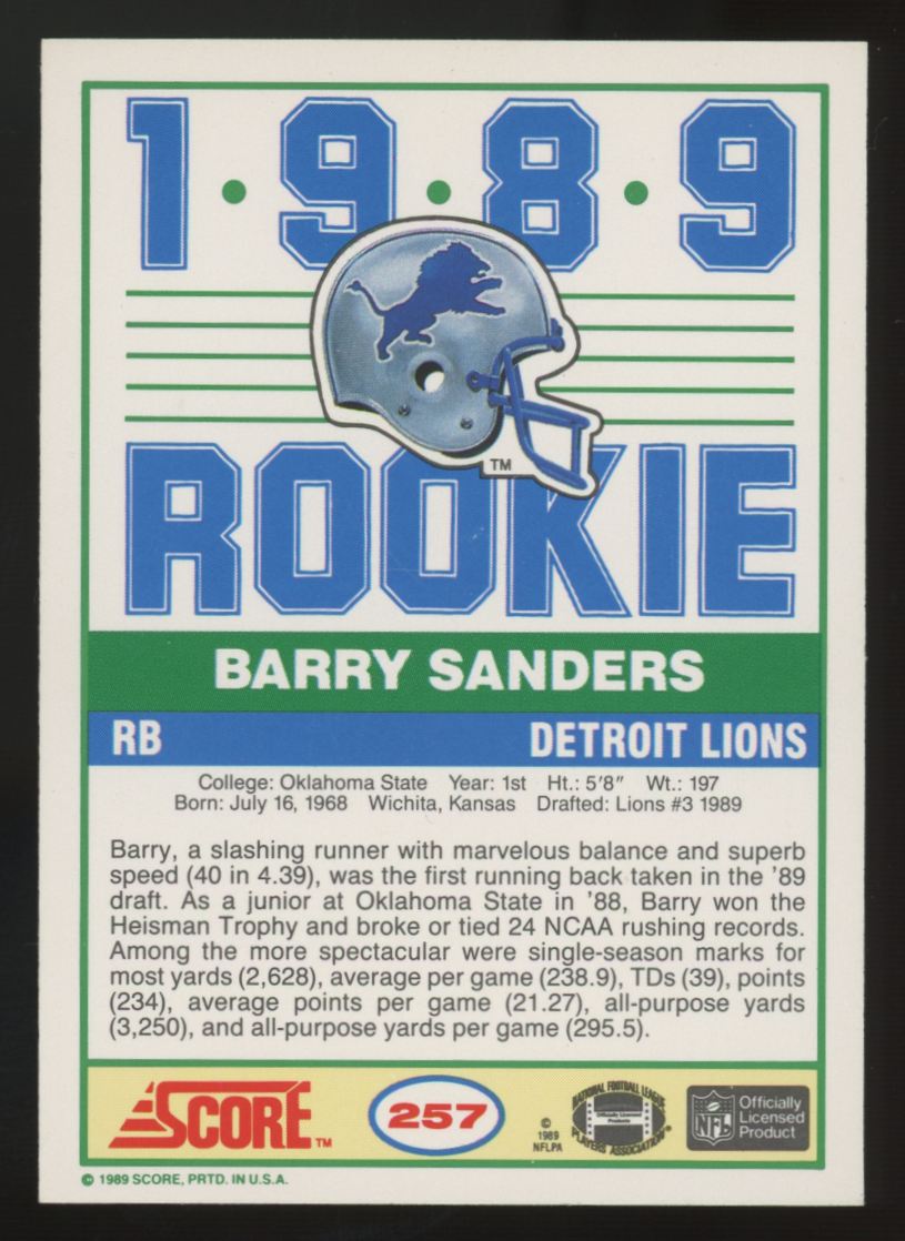 1989 Score Barry Sanders RC #257 NM "A"