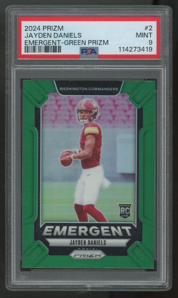 2024 Panini Prizm Jayden Daniels RC Emergent Green #2 PSA 9