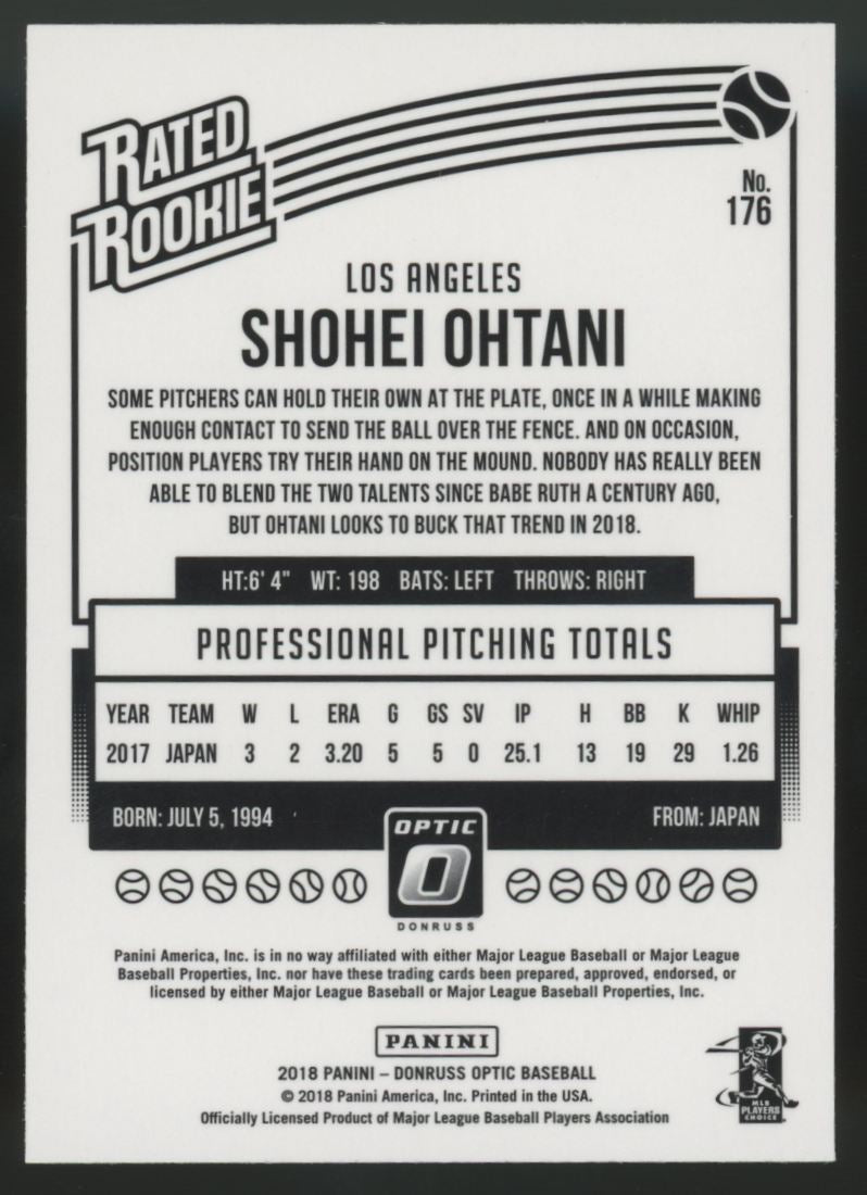 2018 Panini Donruss Optic Shohei Ohtani RC Rated Rookie #176