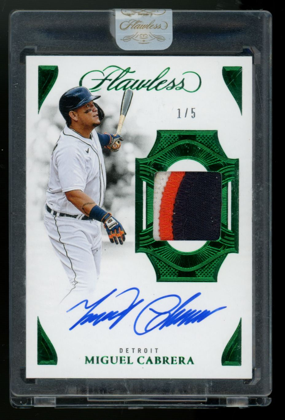 2025 Panini Flawless Miguel Cabrera Vertical Emerald Patch Auto /5 #PPV-MC