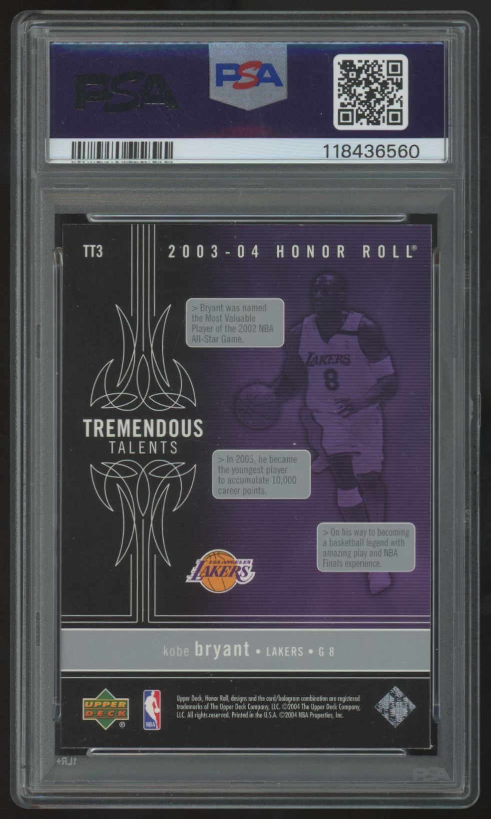 2003-04 Upper Deck Honor Roll Kobe Bryant Tremendous Talents #TT3 PSA 8