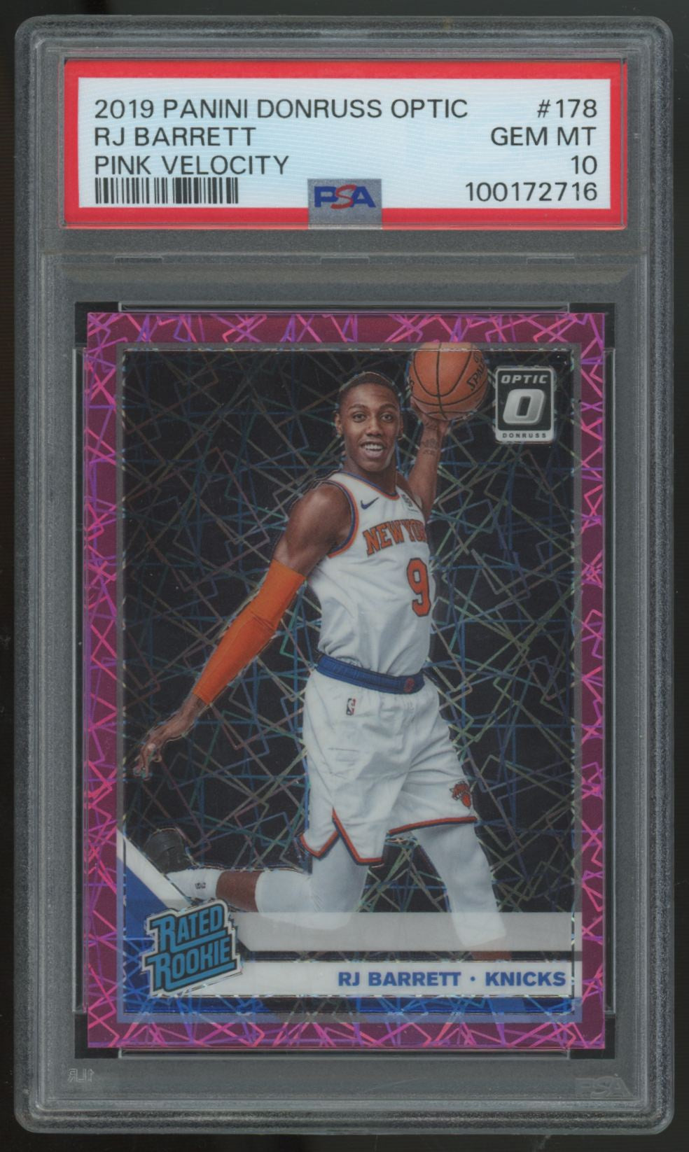 2019-20 Donruss Optic RJ Barrett RC Rated Rookie Pink Velocity /79 #178 PSA 10