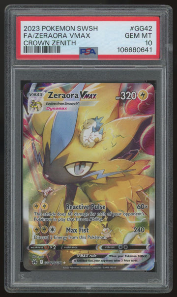 2023 Pokemon Zeraora VMAX Crown Zenith Full Art #GG42 PSA 10 (B)