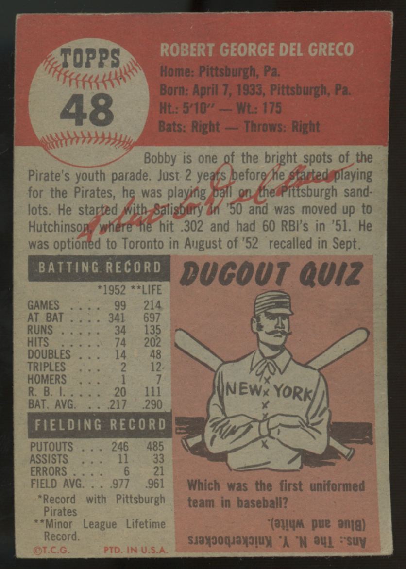 1953 Topps Bob Del Greco #48 EX "A"
