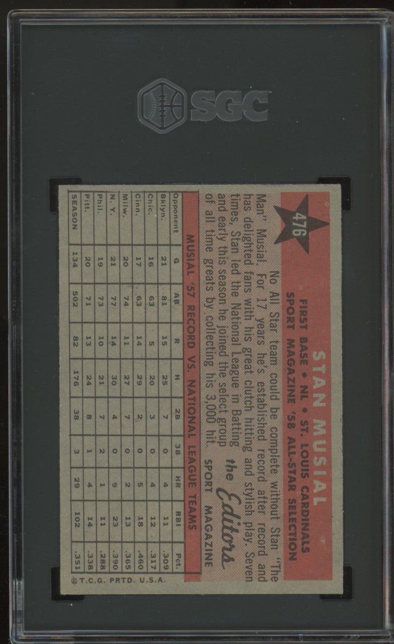 1958 Topps Stan Musial All Star #476 SGC 8