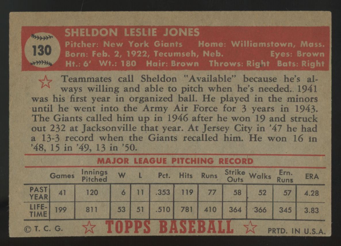 1952 Topps Sheldon Jones #130 VG