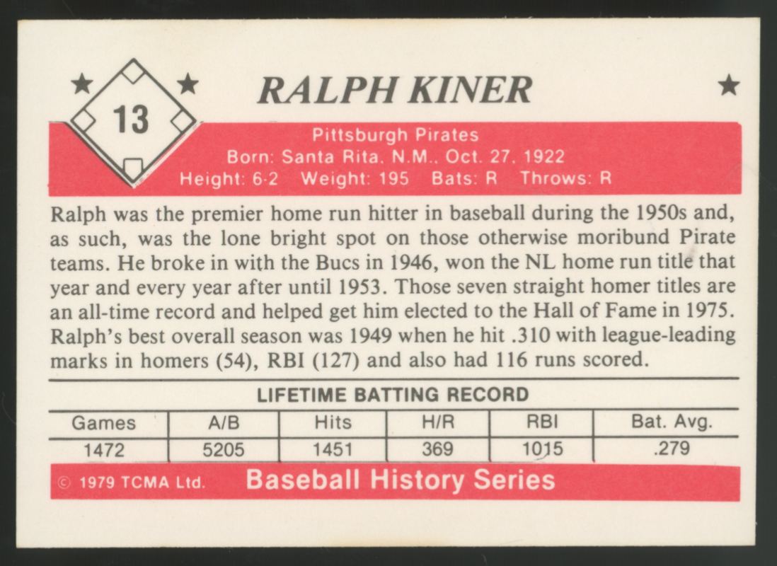 1979 TCMA Ralph Kiner Signed IP Auto #13