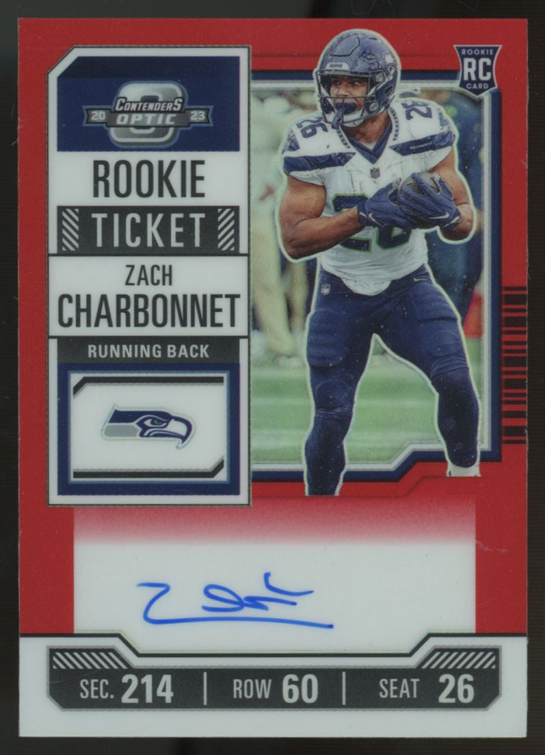 2023 Contenders Optic Zach Charbonnet RC Ticket Red Auto /175 #141