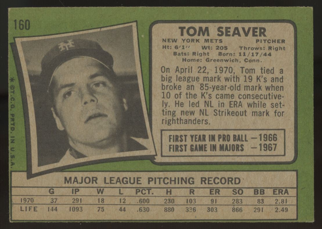 1971 Topps Tom Seaver #160 EX "B"