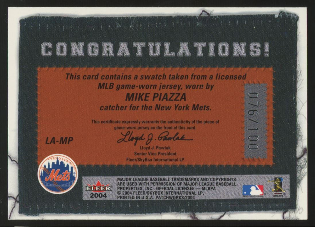 2004 Fleer Patchworks Mike Piazza Licensed Apparel Patch /100 #LP-MP