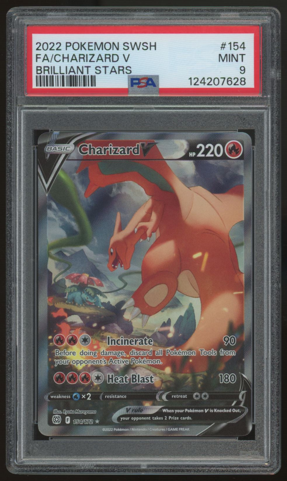 2022 Pokemon Charizard V Brilliant Stars Full Art #154 PSA 9 (C)