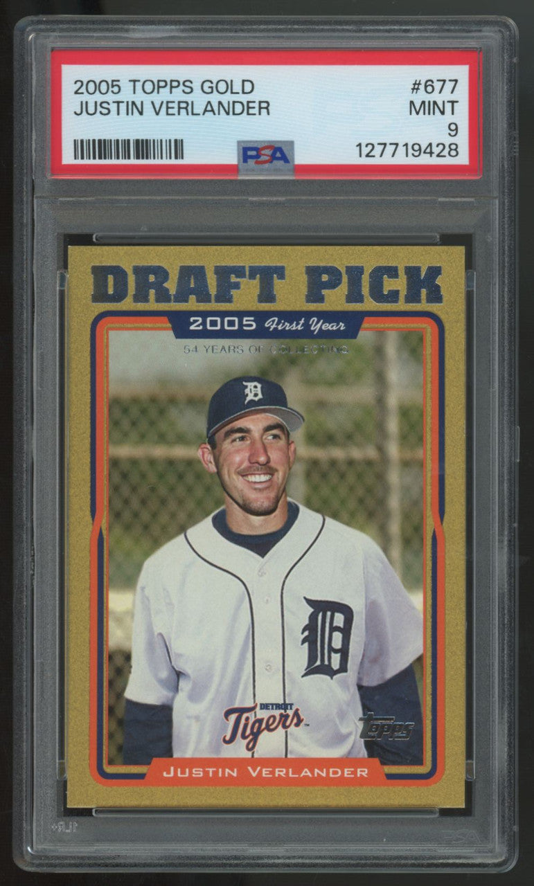 2005 Topps Gold Justin Verlander RC Draft Pick First Year /2005 #677 PSA 9