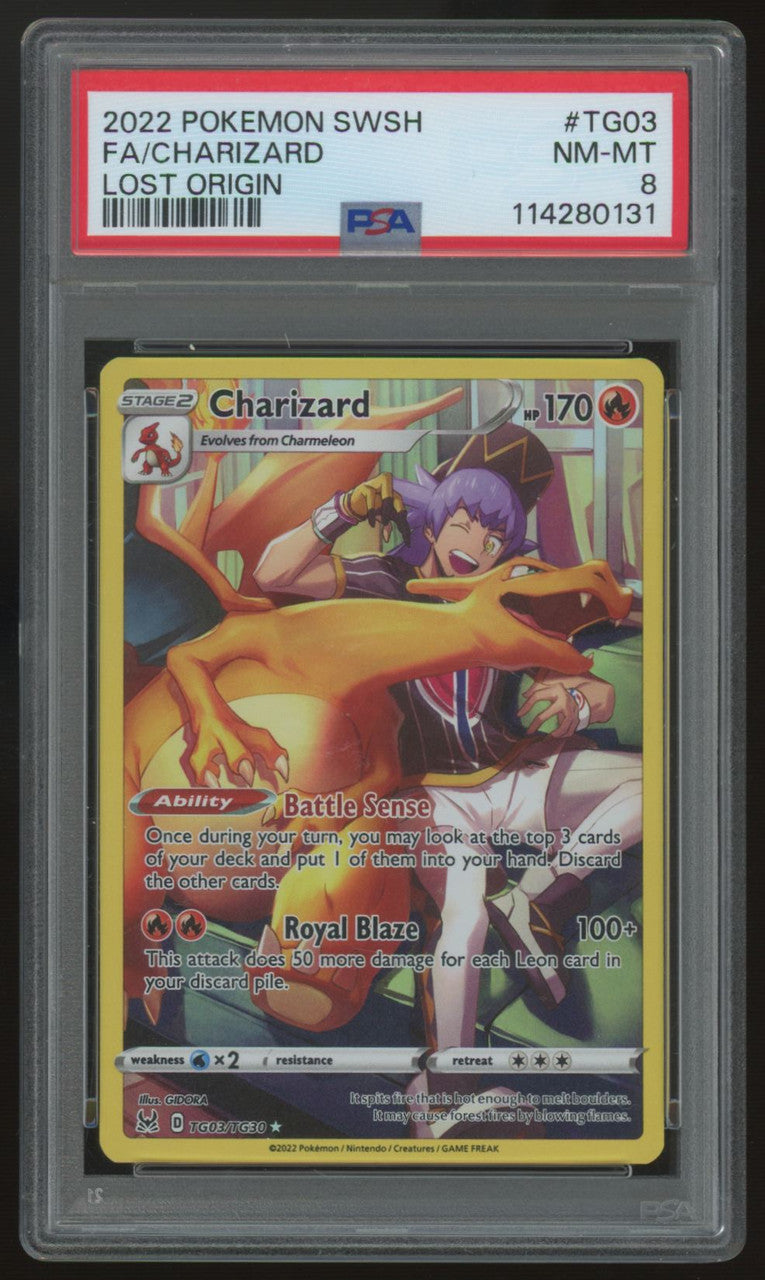 2022 Pokemon Charizard Lost Origin Full Art #TG03 PSA 8