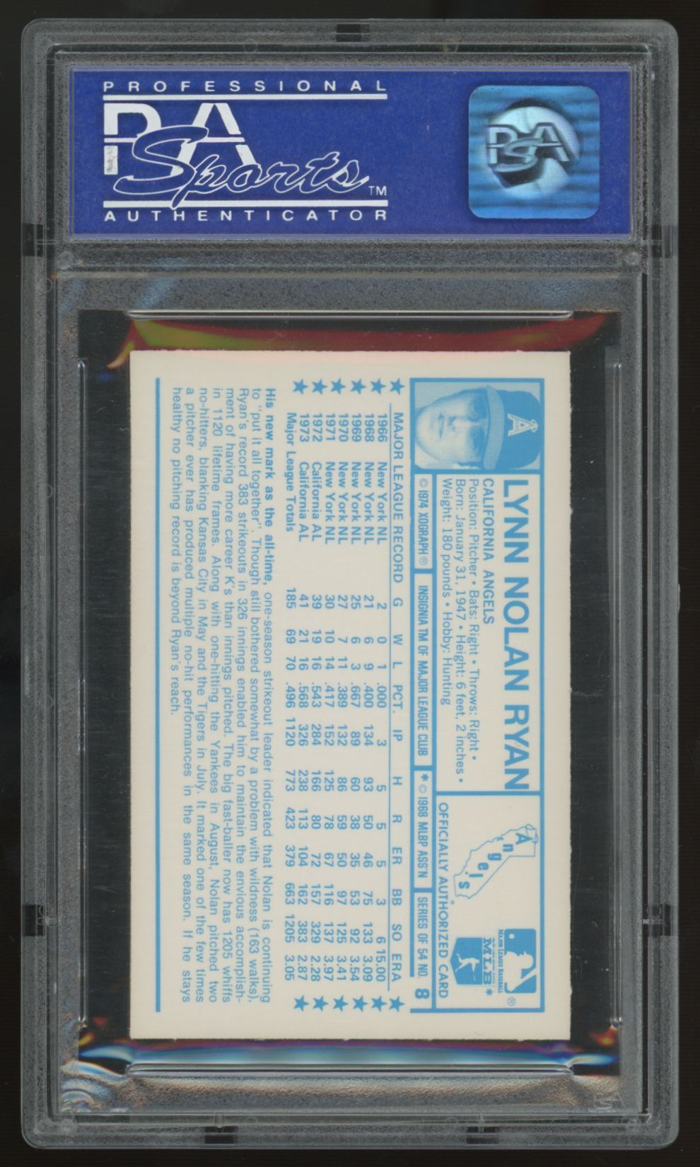 1974 Kellogg's Nolan Ryan 3-D Super Stars #8 PSA 8