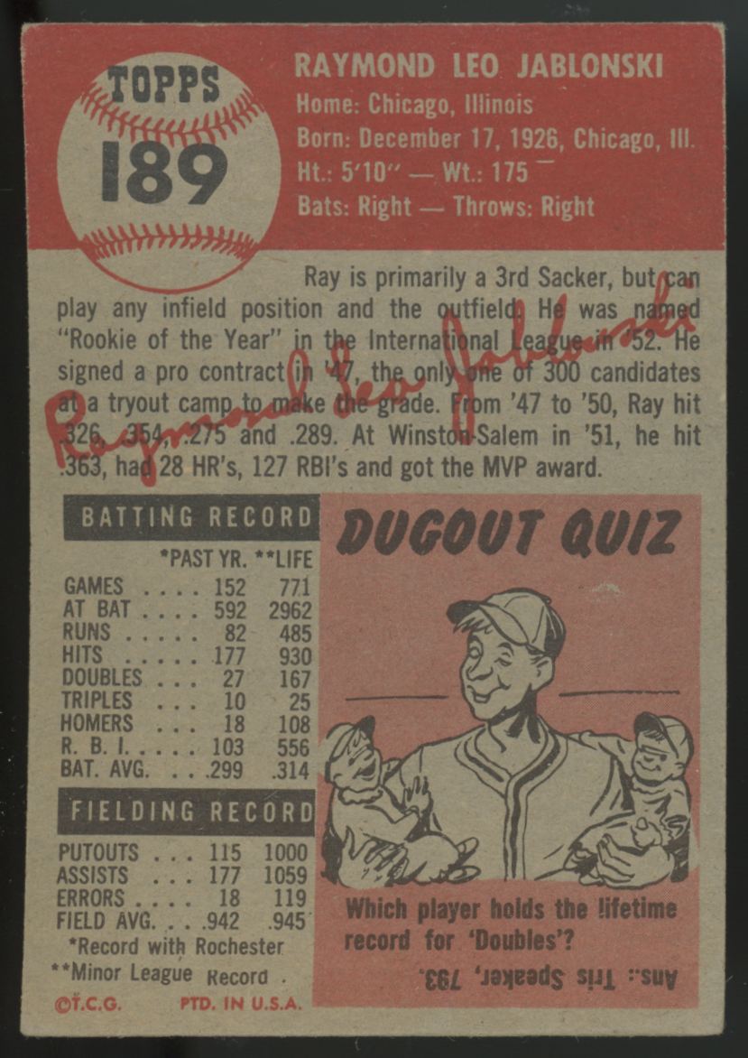 1953 Topps Ray Jablonski #189 VG-EX
