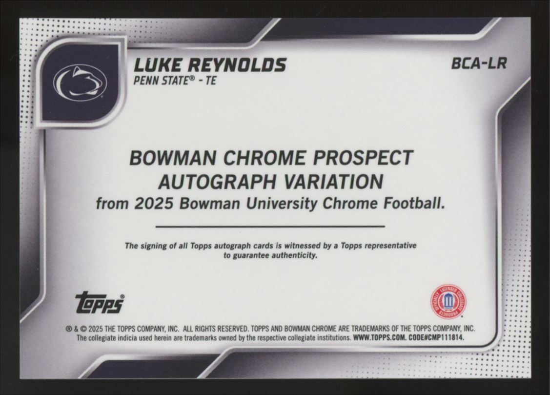 2025 Bowman Chrome U Luke Reynolds 1st Prospect Blue Variation Auto /150 #BCA-LR