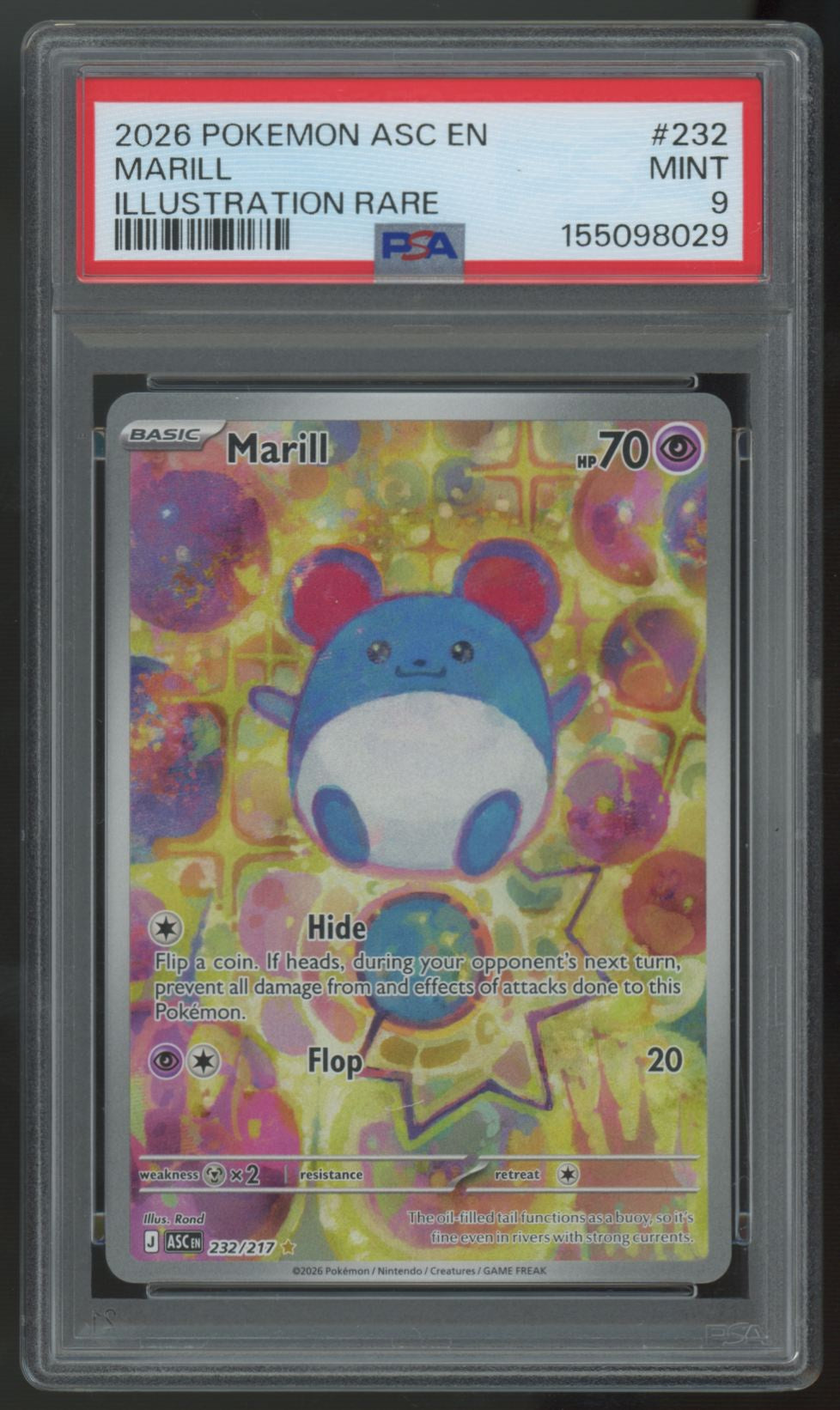 2026 Pokemon Marill Ascended Heroes Illustration Rare #232 PSA 9