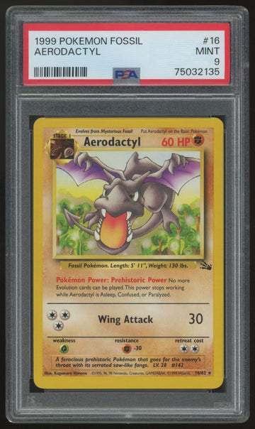 1999 Pokemon Aerodactly Fossil Unlimited #16 PSA 9