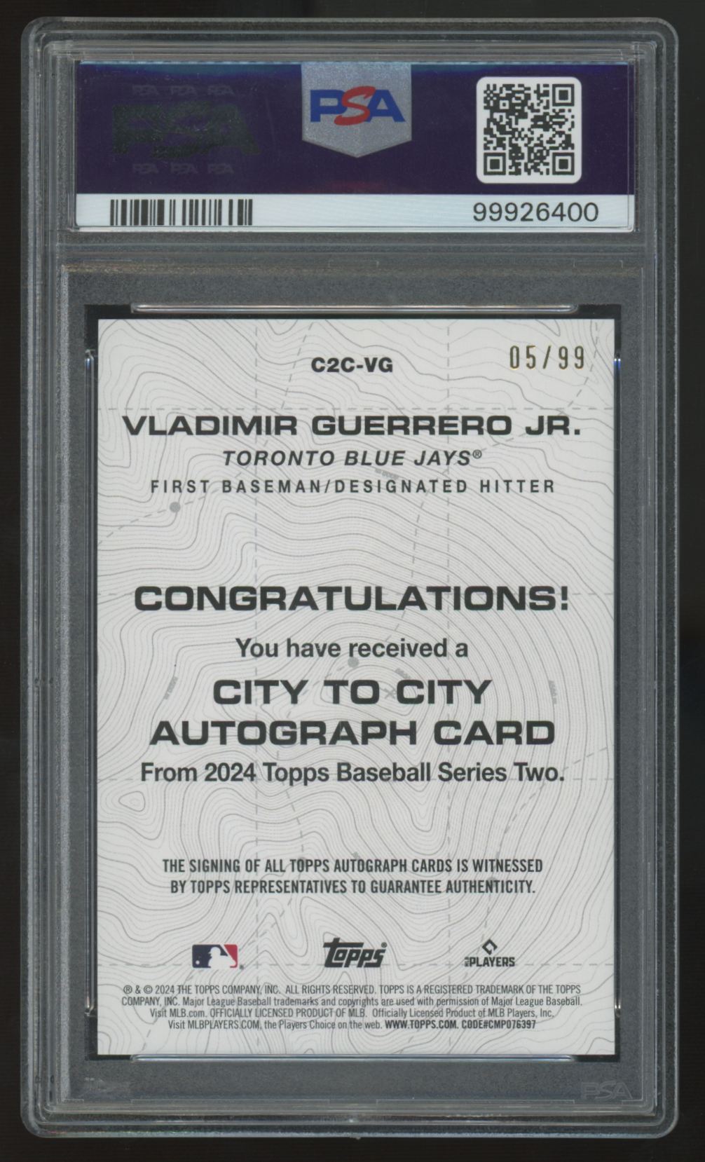 2024 Topps Vladimir Guerrero Jr. City To City Auto /99 #C2C-VG PSA 9