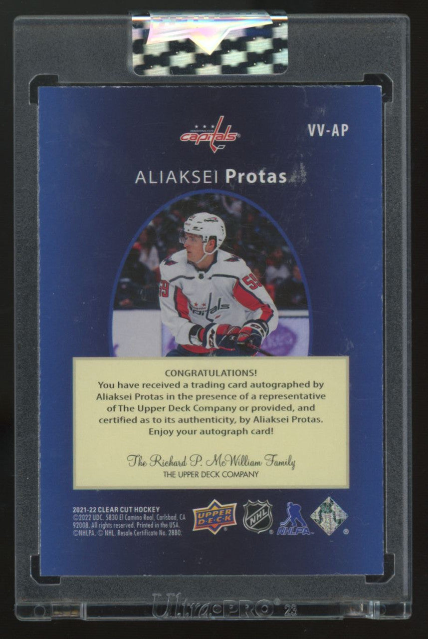2021-22 UD Clear Cut Aliaksei Protas RC Vintage Views Auto #VV-AP