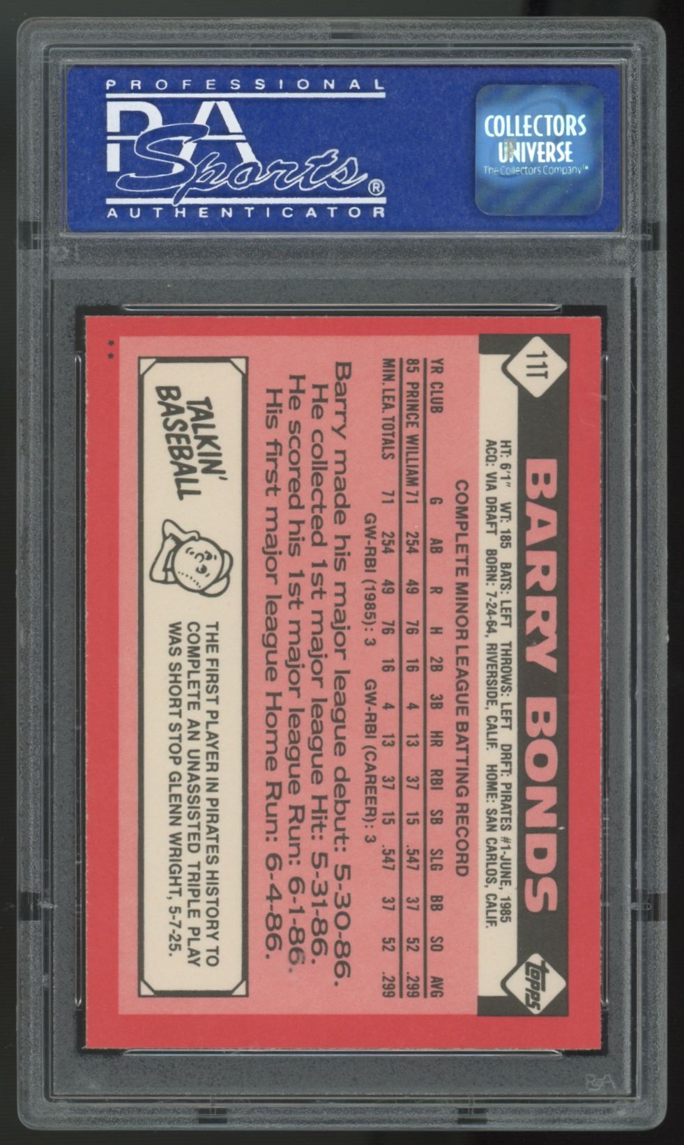 1986 Topps Traded Barry Bonds RC #11T PSA 8 (OC) *682